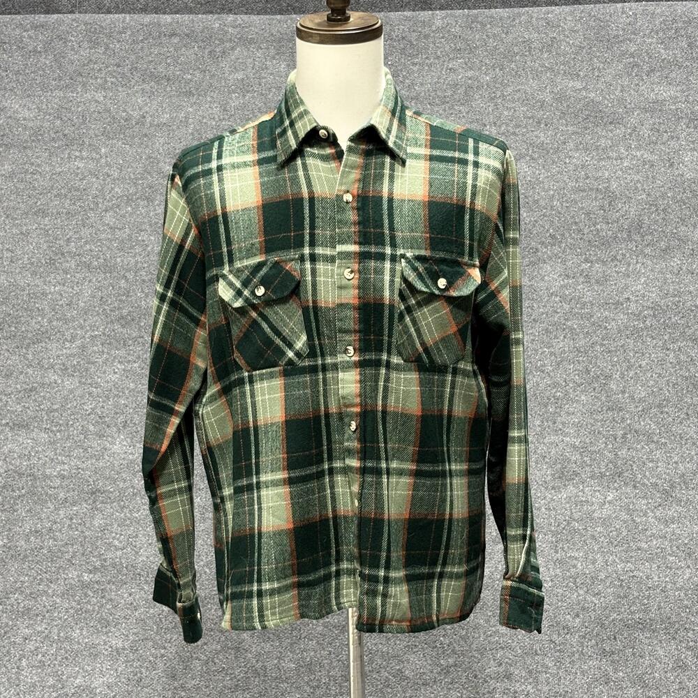 St. John's Bay Shirt Mens Large Tall Green Plaid Flannel Button Up Chest Pockets